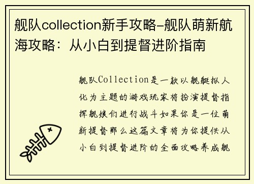 舰队collection新手攻略-舰队萌新航海攻略：从小白到提督进阶指南